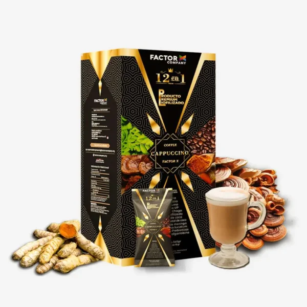 Coffee Capuccino Factor X Company 12 en 1 caja y doypack