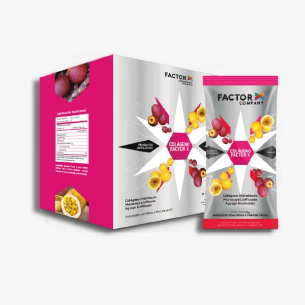 Colágeno con Aguaje Factor X Company caja 25 sachets 10 g colágeno hidrolizado
